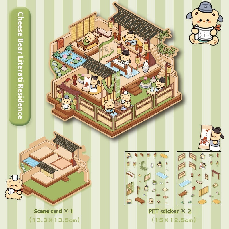 Cartoon Decompression Landscape Stickers Creative Miniature Scene Collage DIY