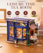 ROBOTIME DIY Miniature Dollhouse Kit - Tea Room With LED Lights And Furniture, Wooden Model Building Set For Adults And Kids, Creative Gift For Leisure Time
