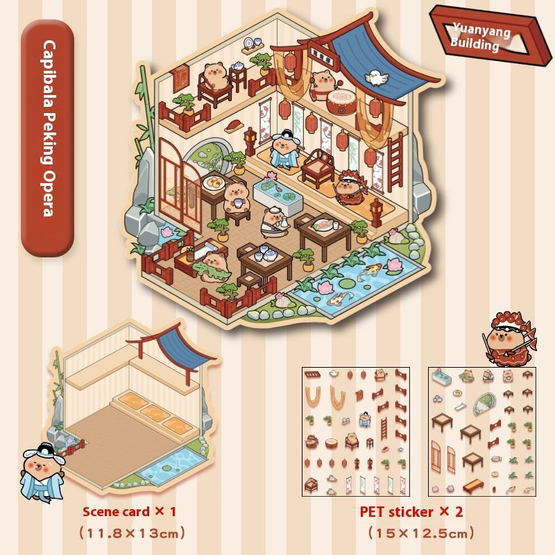 Cartoon Decompression Landscape Stickers Creative Miniature Scene Collage DIY