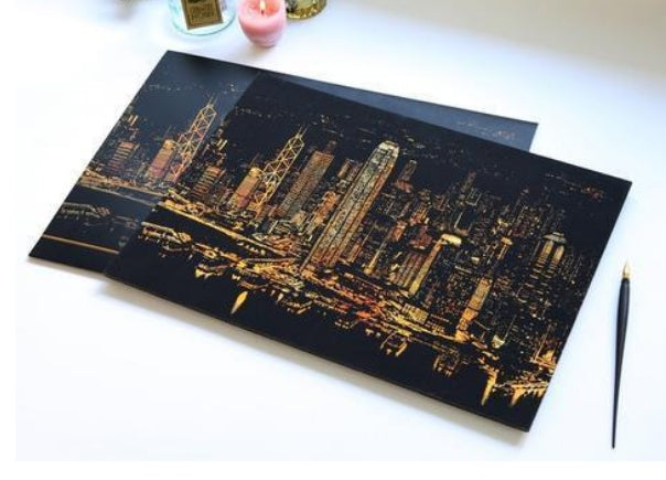 Decorative painting scratch Scraping painting drawing paper world Sightseeing pictures decoration birthday gifts