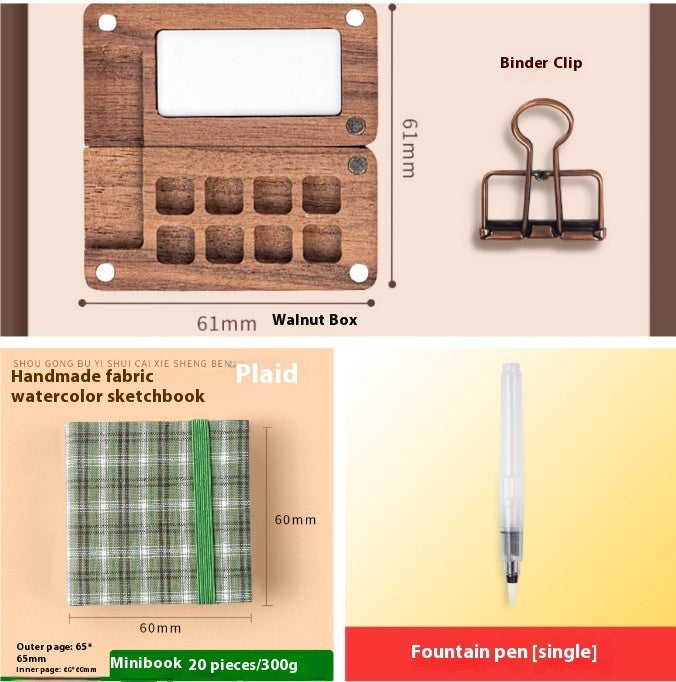 Mini Walnut Color Box Shi Mingke Watercolor Sub-package 8 Colors Portable Sketch Journal Book Travel Watercolor Painting Set
