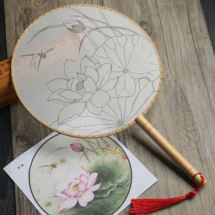 Meticulous hand painting blank round fan diy round silk