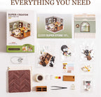 ROBOTIME DIY Miniature House Kit, Tea House Dollhouse Model Building Craft Kit With LED For Adults And Kids, Birthday Gift DW011