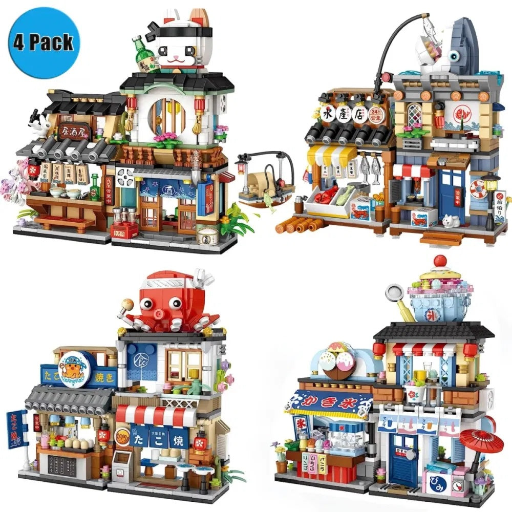 4 PACK Brick Building Set For Kids, 2969 PCS Building Blocks Kit Japanese Street Building Toy Set Gift For 6-15 Years Old Kid And Adult