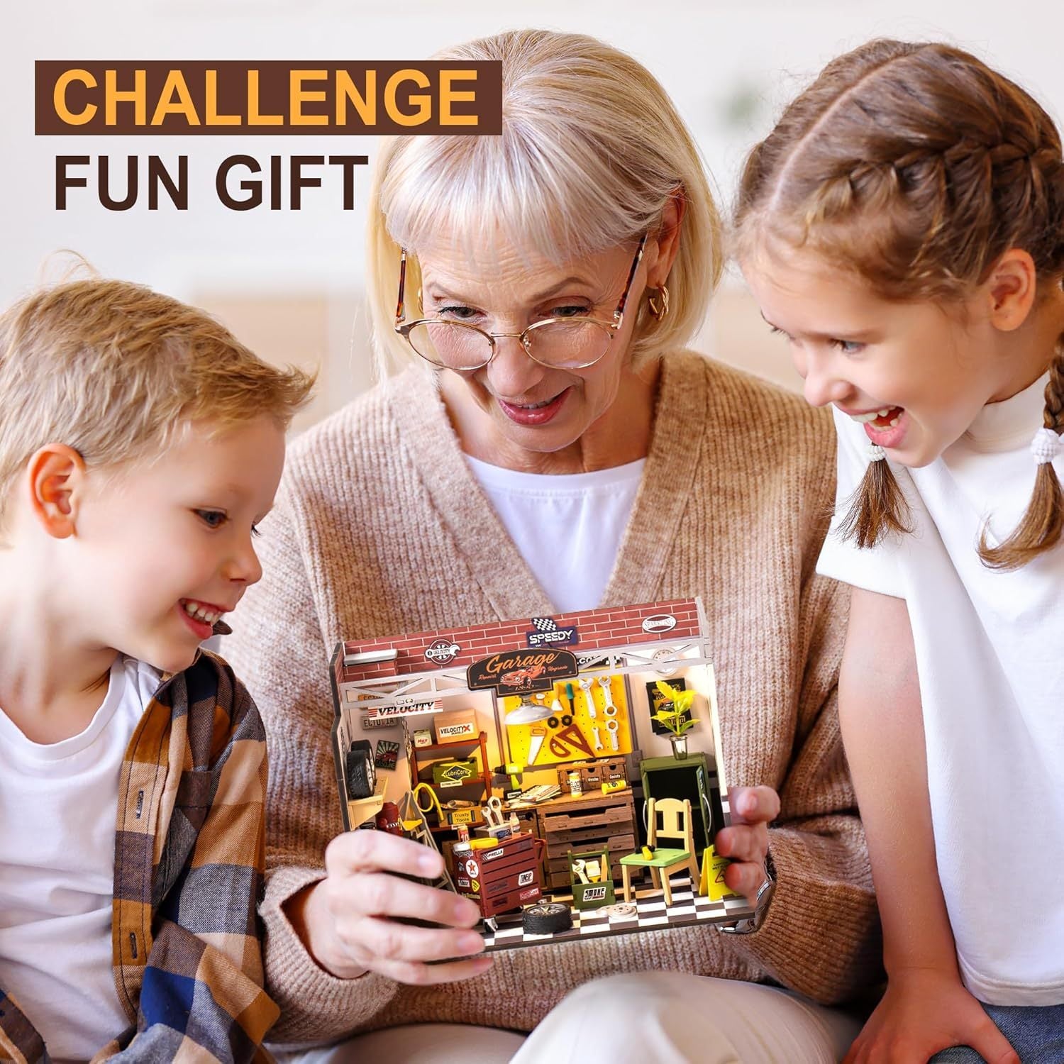 ROBOTIME DIY Miniature House Kit Garage Workshop With Light, Wooden Dollhouse Model Building Kit For Adults And Children, Holiday Birthday Gifts For Boys Girls DG165