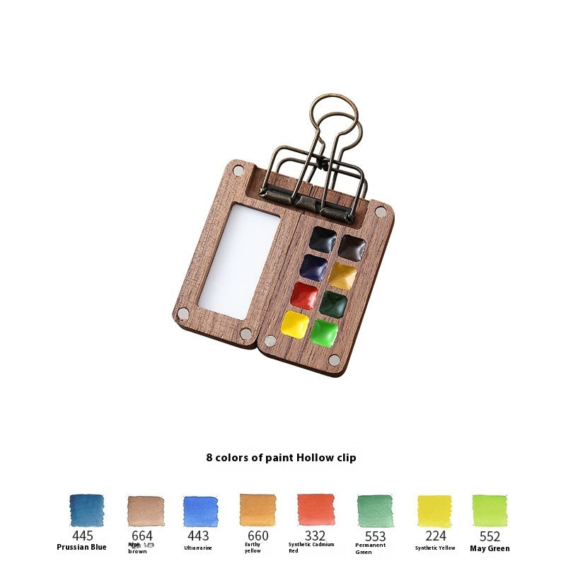 Mini Walnut Color Box Shi Mingke Watercolor Sub-package 8 Colors Portable Sketch Journal Book Travel Watercolor Painting Set