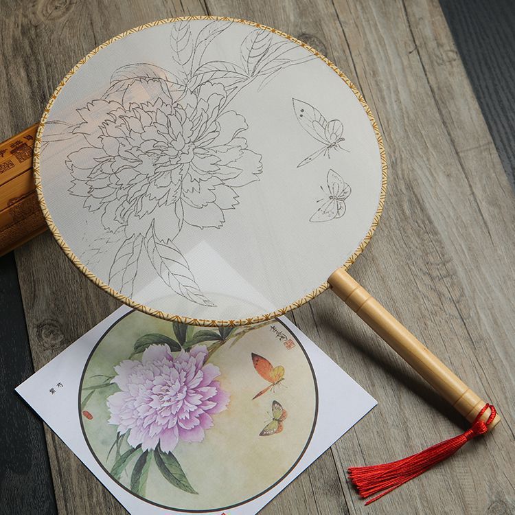 Meticulous hand painting blank round fan diy round silk
