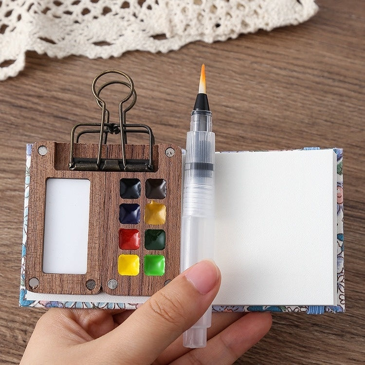 Mini Walnut Color Box Shi Mingke Watercolor Sub-package 8 Colors Portable Sketch Journal Book Travel Watercolor Painting Set