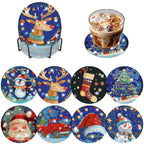 RICUVED 8 Pcs Diamond Painting Coasters Kits with Holder Christmas Diamond Art Coasters for Adults Beginners 5D DIY Winter Diamond Coasters Snow Diamond Art Painting Kits Craft Supplies