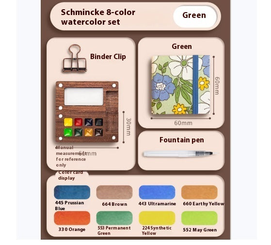 Mini Walnut Color Box Shi Mingke Watercolor Sub-package 8 Colors Portable Sketch Journal Book Travel Watercolor Painting Set