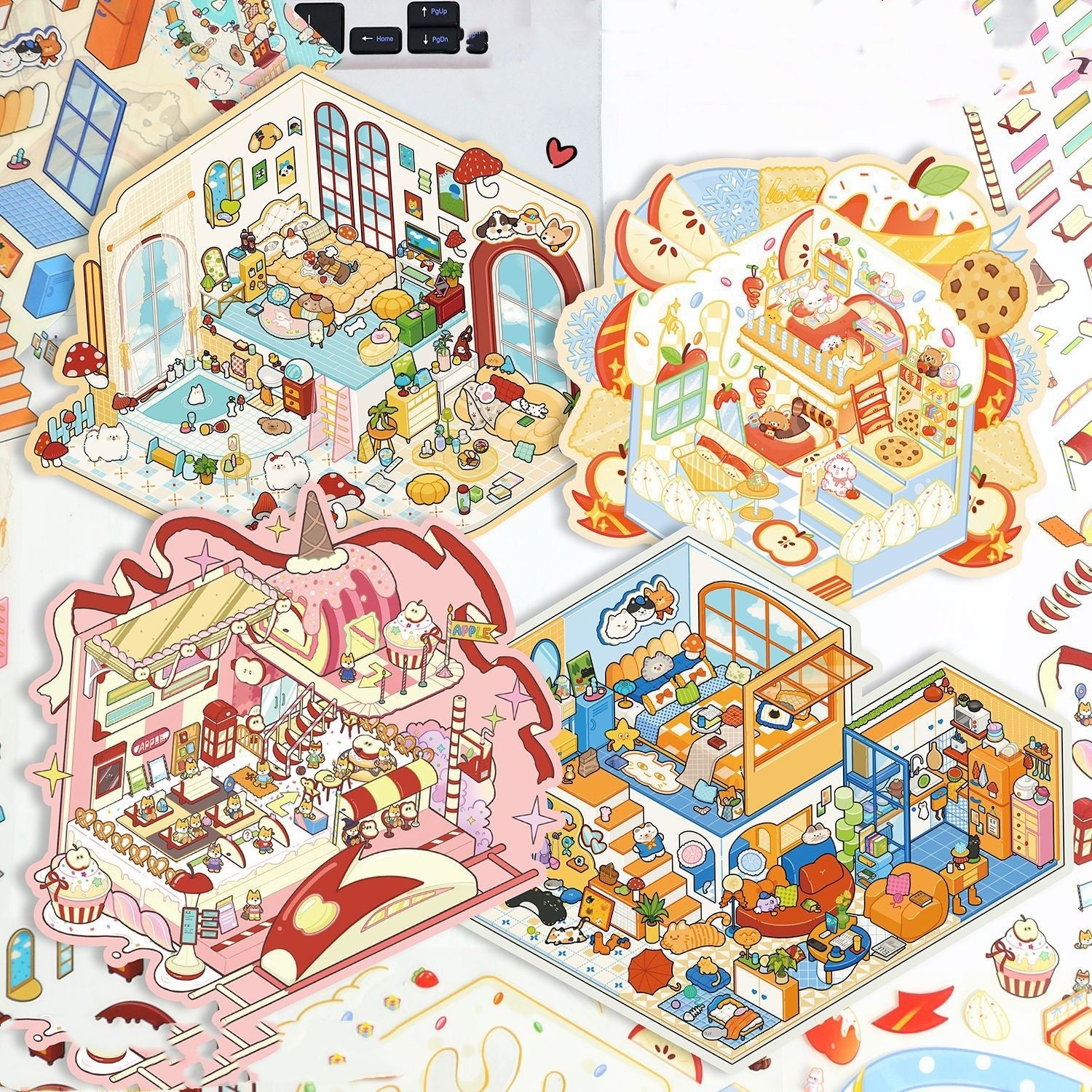 Large Hand Account Manual Decompression Stickers Miniature Scene Collage 3D Stickers