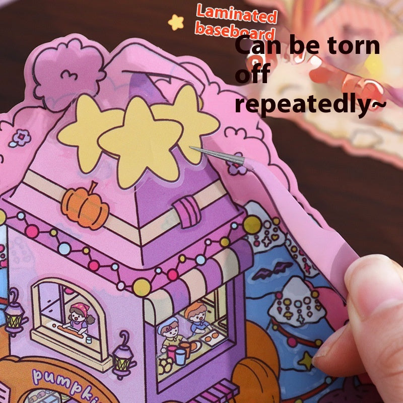 Cartoon Decompression Landscape Stickers Creative Miniature Scene Collage DIY