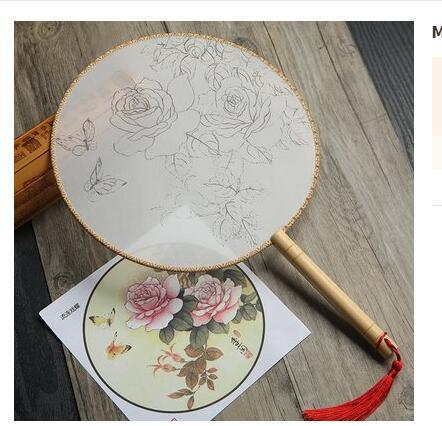 Meticulous hand painting blank round fan diy round silk