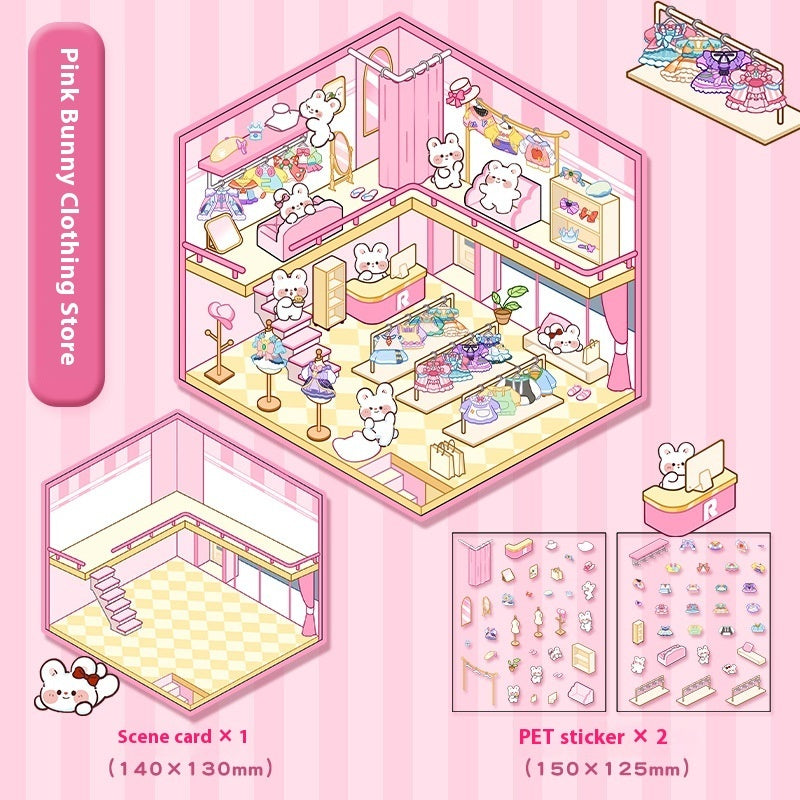 Cartoon Decompression Landscape Stickers Creative Miniature Scene Collage DIY