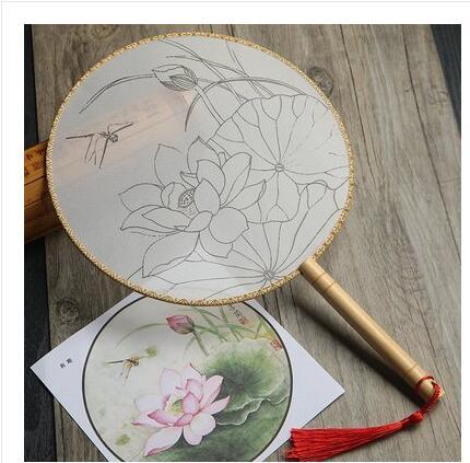 Meticulous hand painting blank round fan diy round silk