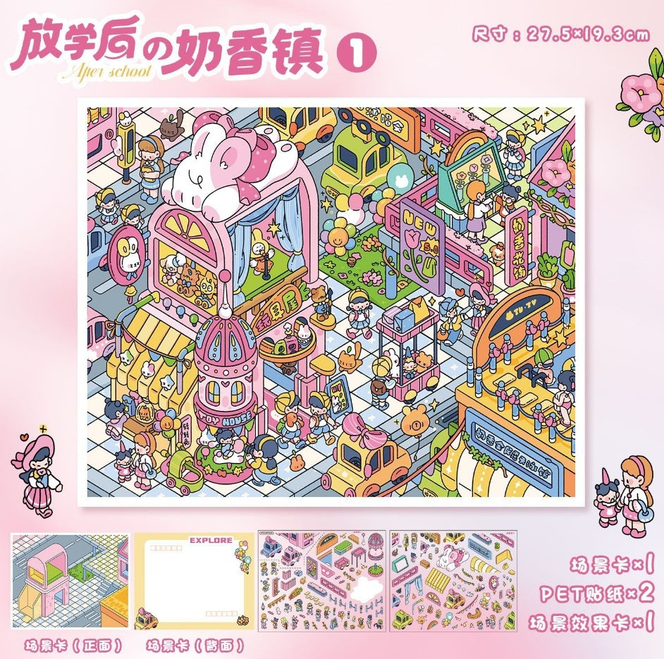 Large Hand Account Manual Decompression Stickers Miniature Scene Collage 3D Stickers