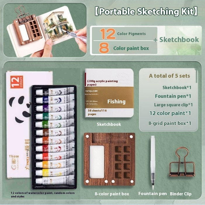 Mini Walnut Color Box Shi Mingke Watercolor Sub-package 8 Colors Portable Sketch Journal Book Travel Watercolor Painting Set