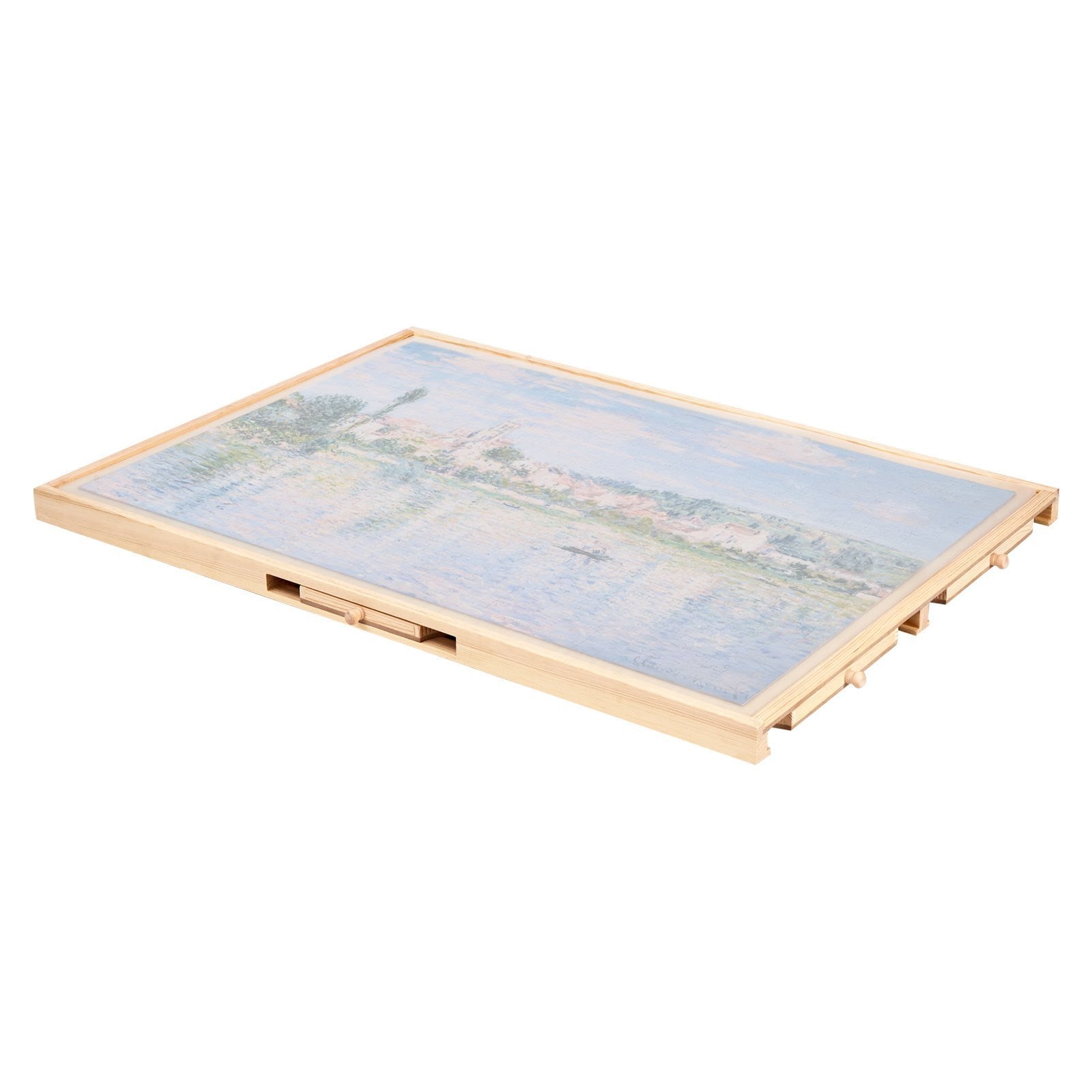 Puzzle Board With Drawer Cover Portable Wooden Jigsaw 29x21 In