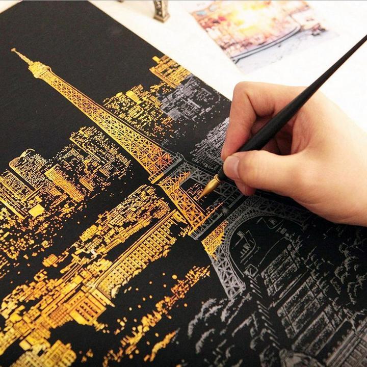 Decorative painting scratch Scraping painting drawing paper world Sightseeing pictures decoration birthday gifts
