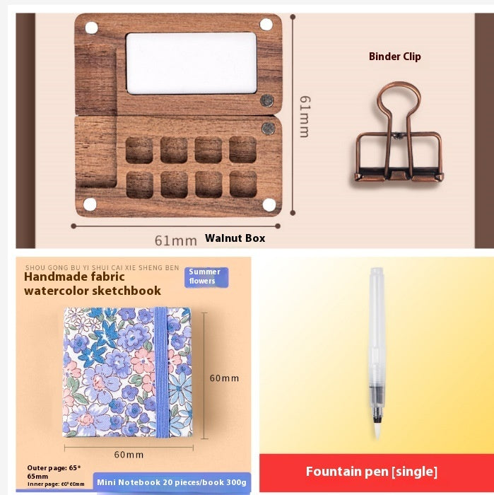 Mini Walnut Color Box Shi Mingke Watercolor Sub-package 8 Colors Portable Sketch Journal Book Travel Watercolor Painting Set