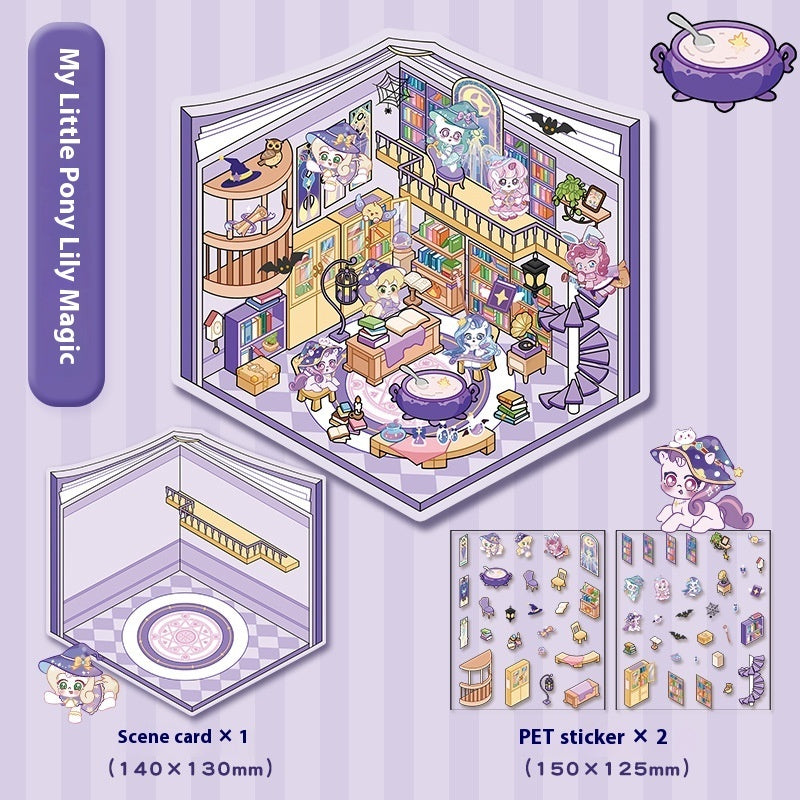 Cartoon Decompression Landscape Stickers Creative Miniature Scene Collage DIY