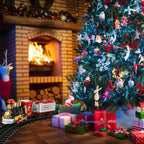 Electric Train Set Kid Toy Xmas Steam Train Kit Tree Surround Track Battery Operated With Sound Light Santa Claus Christmas Gift