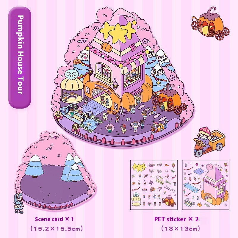 Cartoon Decompression Landscape Stickers Creative Miniature Scene Collage DIY