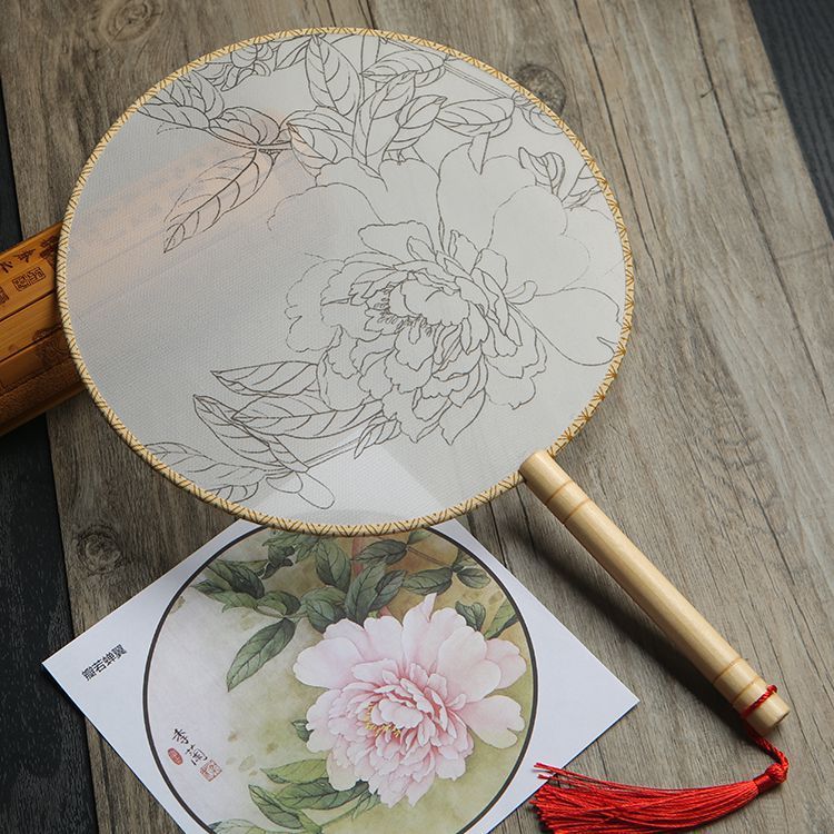 Meticulous hand painting blank round fan diy round silk