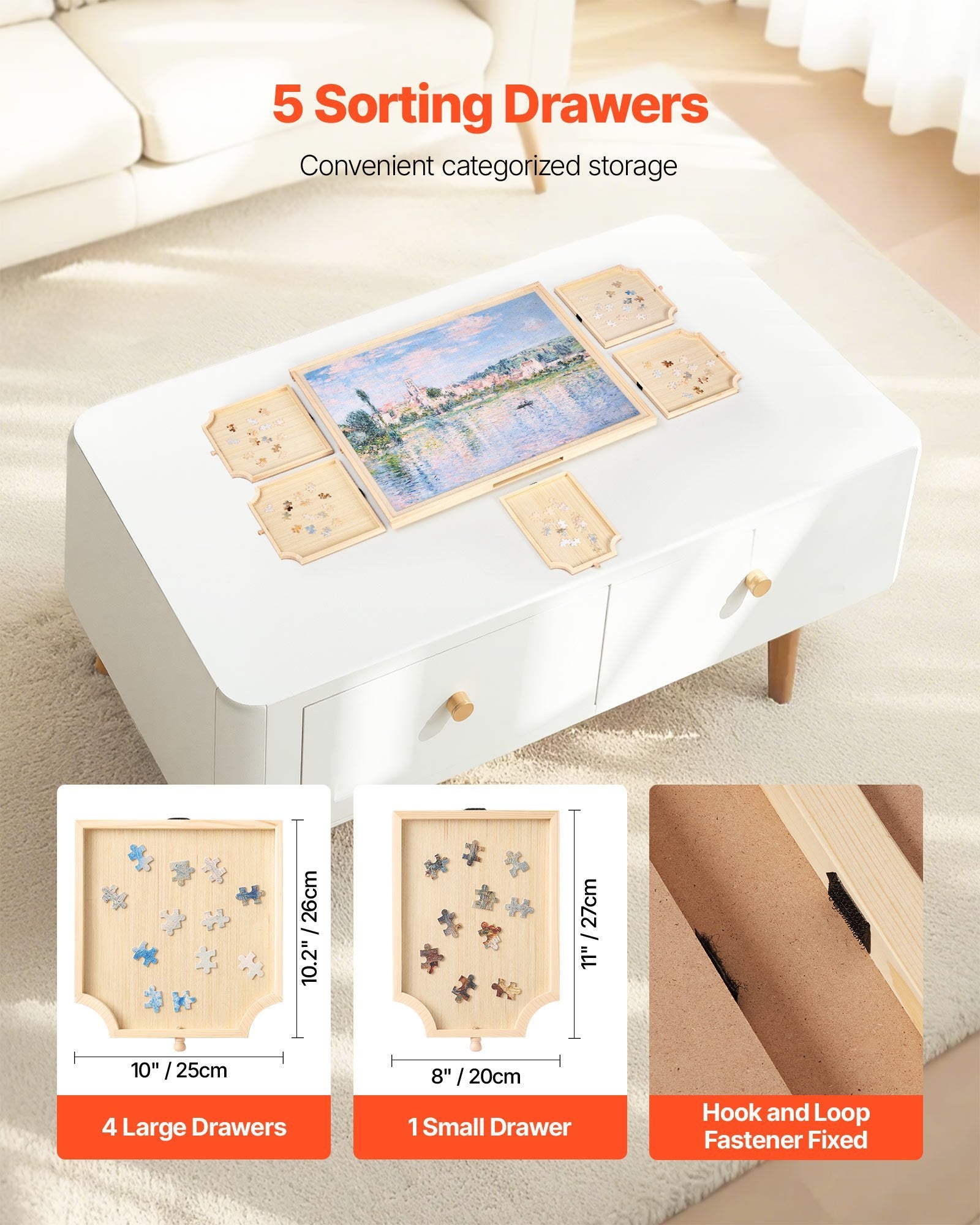 Puzzle Board With Drawer Cover Portable Wooden Jigsaw 29x21 In