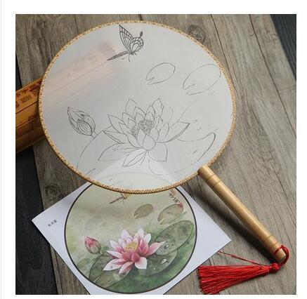 Meticulous hand painting blank round fan diy round silk
