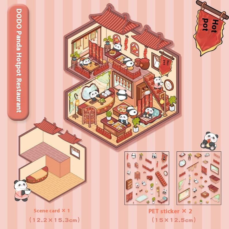 Cartoon Decompression Landscape Stickers Creative Miniature Scene Collage DIY