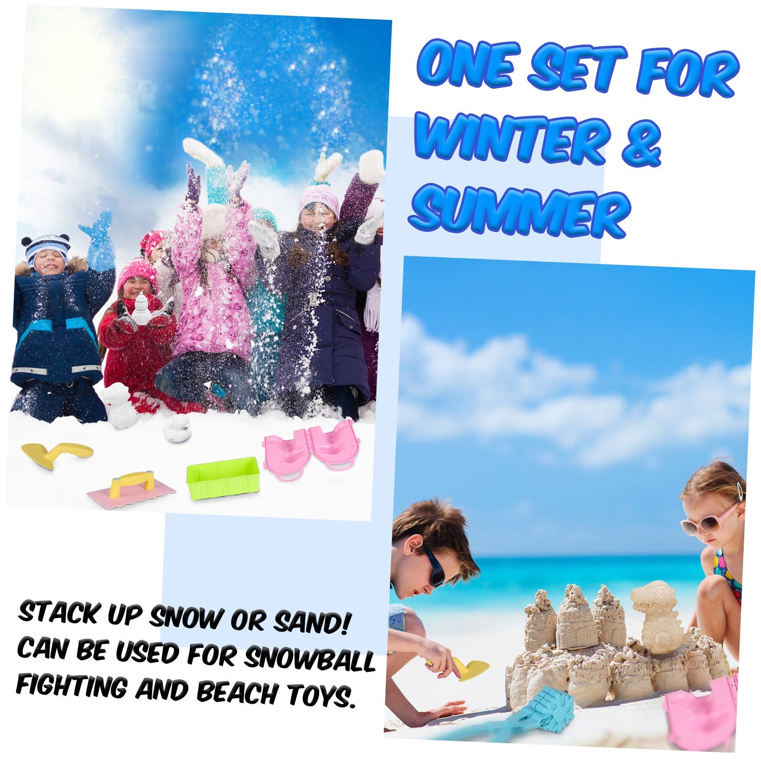 Set Of 15Pcs Winter Snowball Tool Kit Kids Snow Molds Outdoor Snow Beach Toys For Kids Toddlers Adults Snowman Snowflake Duck Dinosaur