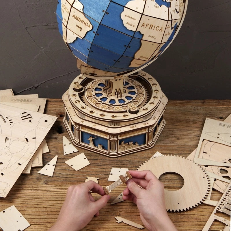 Robotime Globe Earth 567pcs 3D Wooden Puzzle Games Ocean Map Ball Assemble Model Toys Xms Gift for Children Boys