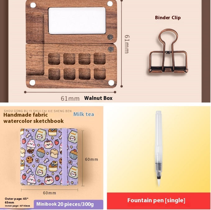 Mini Walnut Color Box Shi Mingke Watercolor Sub-package 8 Colors Portable Sketch Journal Book Travel Watercolor Painting Set