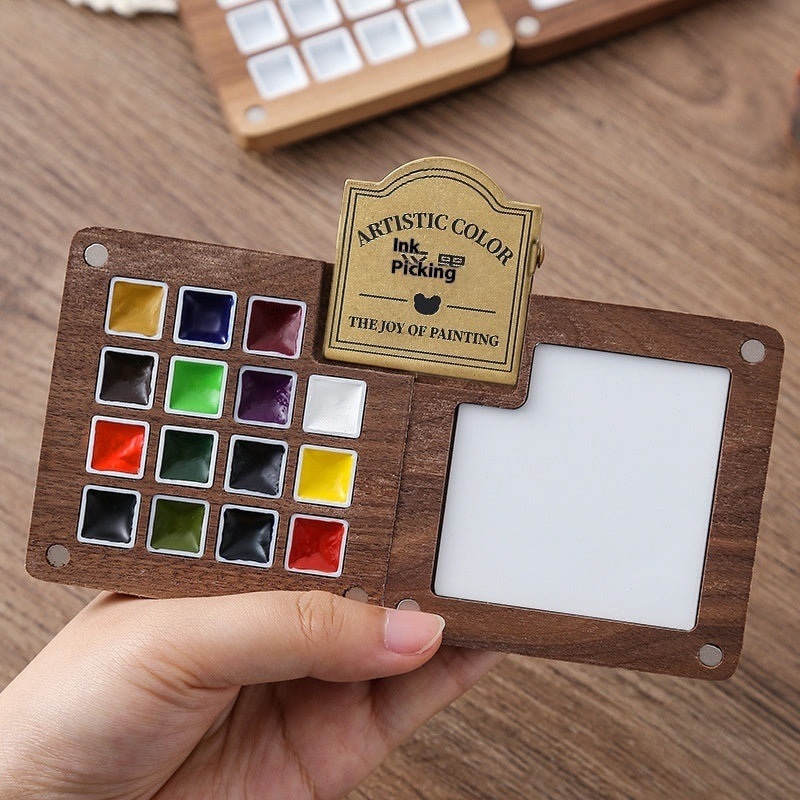 Mini Walnut Color Box Shi Mingke Watercolor Sub-package 8 Colors Portable Sketch Journal Book Travel Watercolor Painting Set