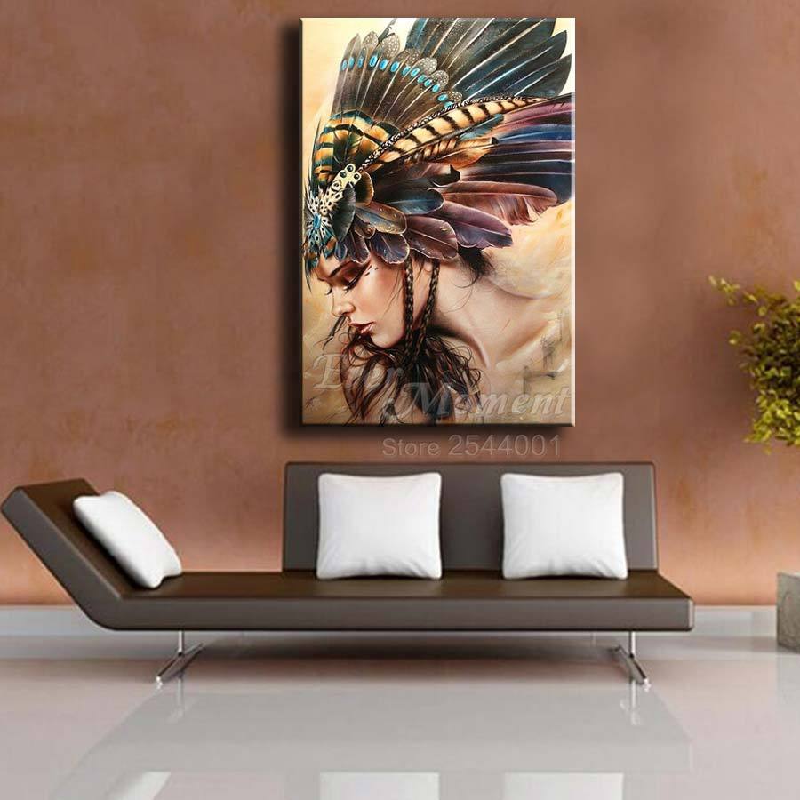 Diamond Painting Modern Painting Maya Woman Feather Headdress Art DIY Diamond Painting