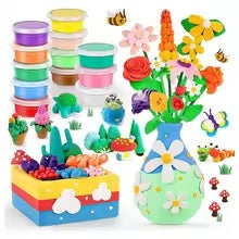 Air Dry Clay Vase Bouquet Craft Kit, 10 Pieces Modeling Clay Flower Art And Craft DIY Set For Boys And Girls, Improve Fine Motor Skills And Hand-Eye Coordination, Great Gift Idea For Boys And Girls