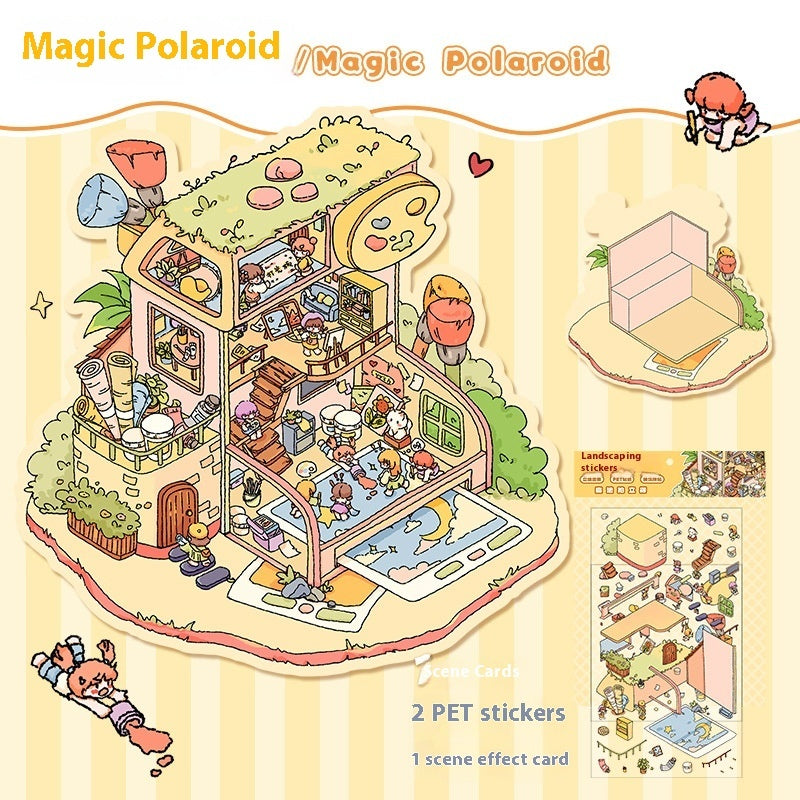 Cartoon Decompression Landscape Stickers Creative Miniature Scene Collage DIY