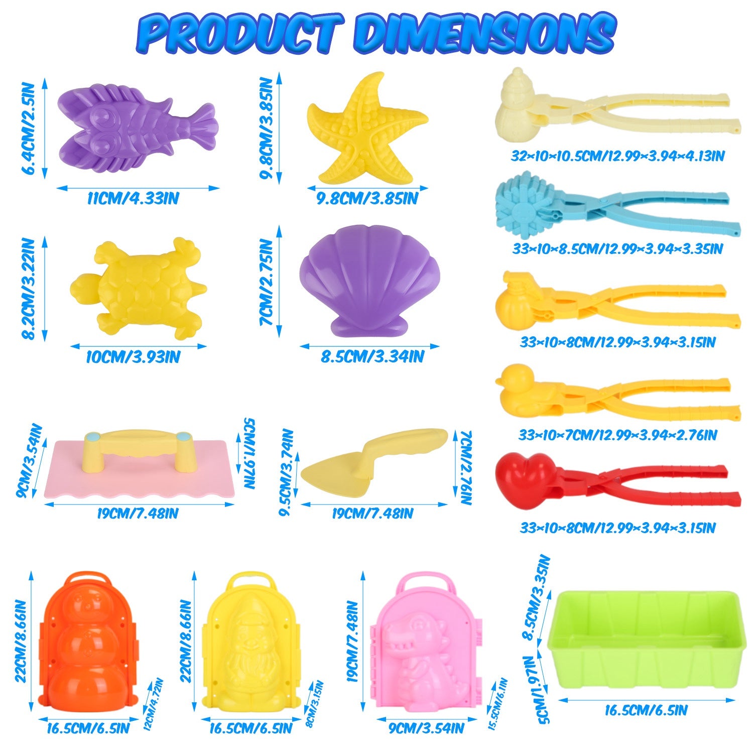 Set Of 15Pcs Winter Snowball Tool Kit Kids Snow Molds Outdoor Snow Beach Toys For Kids Toddlers Adults Snowman Snowflake Duck Dinosaur