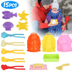 Set Of 15Pcs Winter Snowball Tool Kit Kids Snow Molds Outdoor Snow Beach Toys For Kids Toddlers Adults Snowman Snowflake Duck Dinosaur