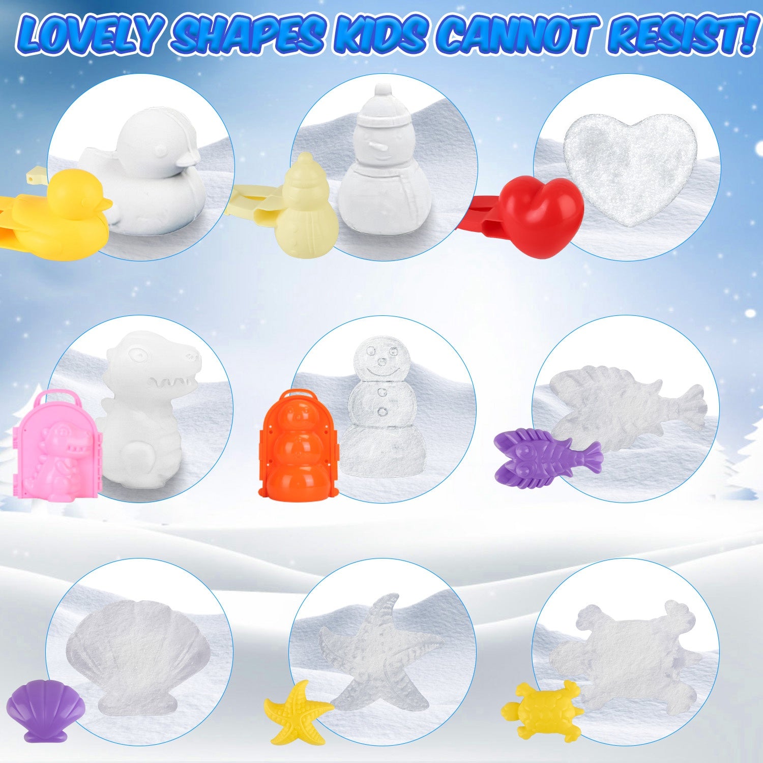 Set Of 15Pcs Winter Snowball Tool Kit Kids Snow Molds Outdoor Snow Beach Toys For Kids Toddlers Adults Snowman Snowflake Duck Dinosaur