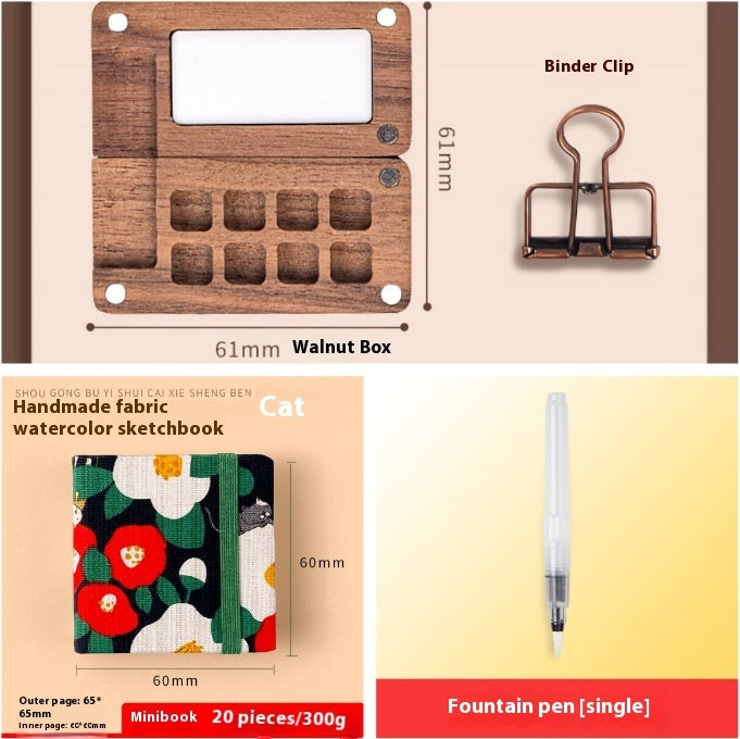 Mini Walnut Color Box Shi Mingke Watercolor Sub-package 8 Colors Portable Sketch Journal Book Travel Watercolor Painting Set
